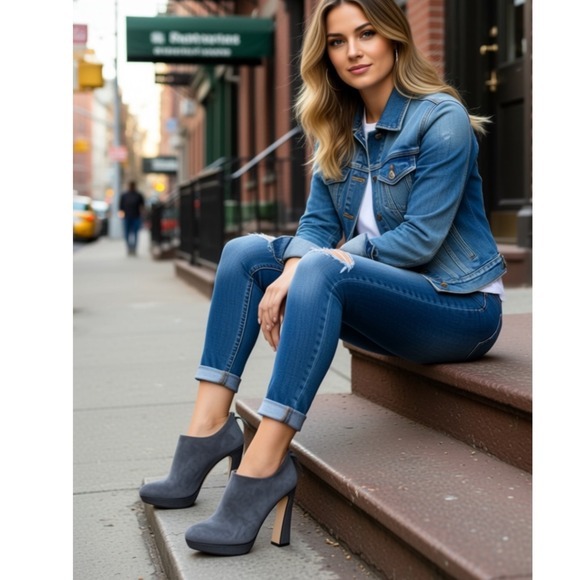 MIU MIU Back Zipper Funky Heel Platform Suede Grey Ankle Booties Shoes 9 Ret$550 - Picture 9 of 16